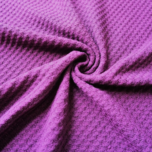 Cotton Waffle Knit Fabric Solid Plum Purple | 54 inch width | Cotton Rayon Spandex | Half Yard or 1 Yard