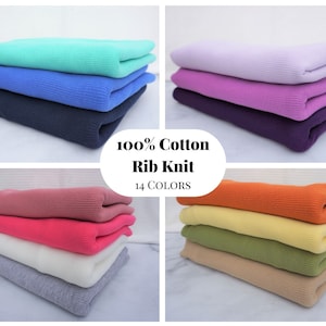 Rib Knit 100% Cotton Fabric 12 COLORS | 60 inch width Baby Rib 1x2 | Sold by Half Yard or 1 Yard