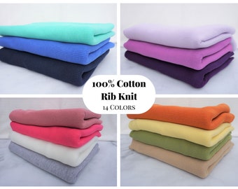 Rib Knit 100% Cotton Fabric 12 COLORS | 60 inch width Baby Rib 1x2 | Sold by Half Yard or 1 Yard