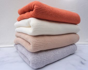 Gebürstet Sweater Rib Strickstoff Tan, Ivory, Heather Grey & Rost | 59/61 "Breite | Rayon Poly Spandex | Halber Hof oder 1 Hof