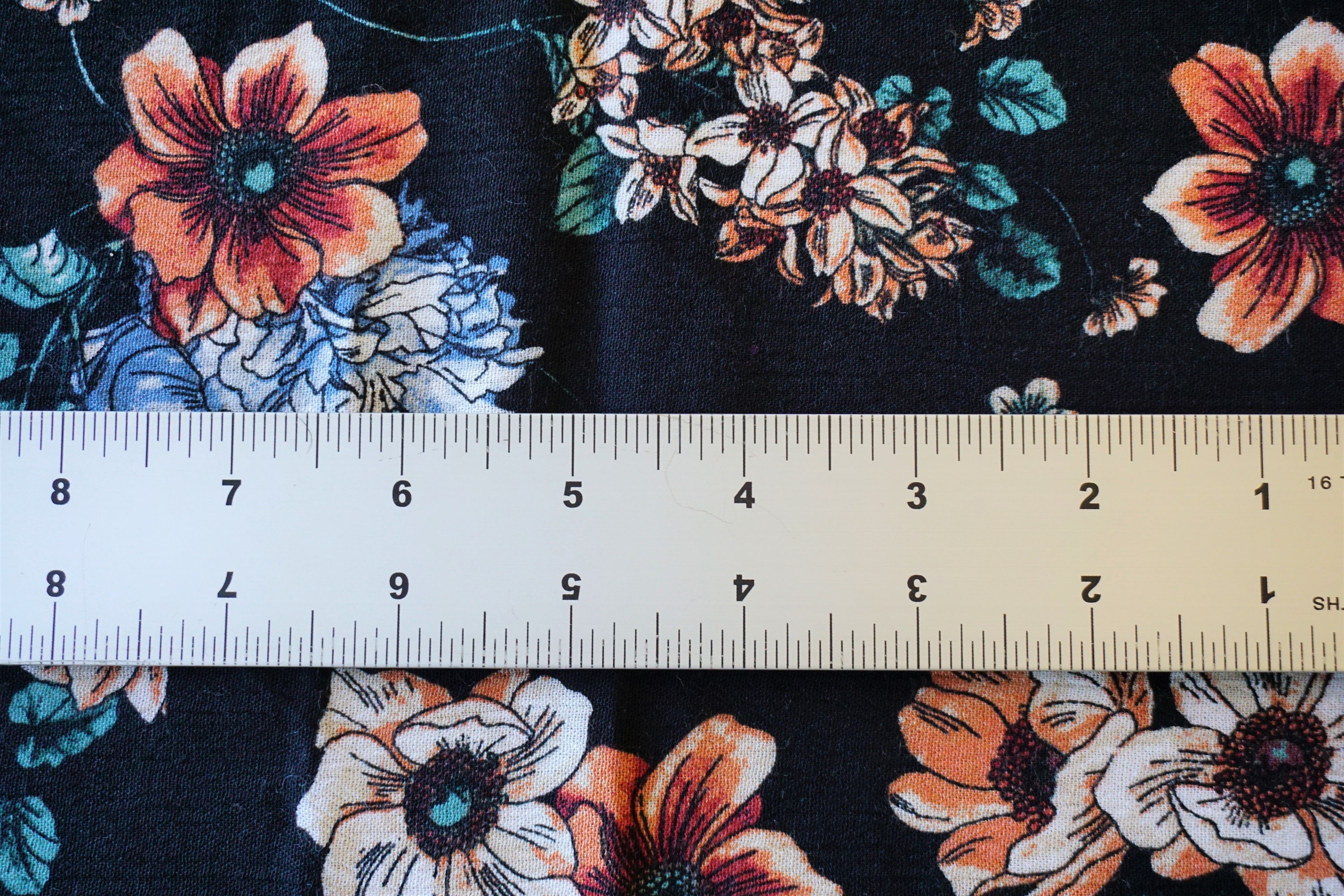 Crepe Fabric Black Orange Turquoise Floral Print 55 Inch - Etsy