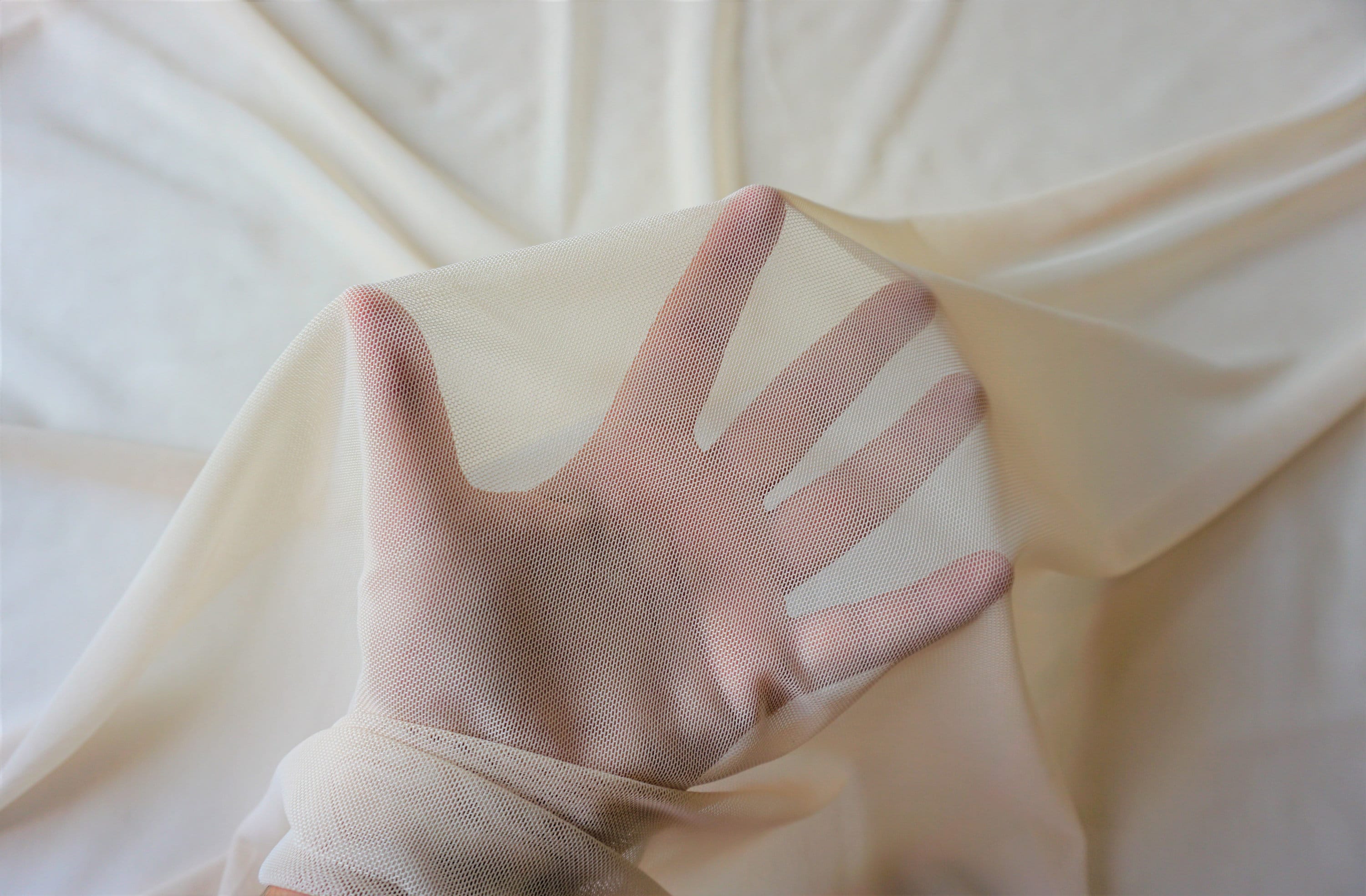 Power Mesh Fabric Beige Solid 60 Inch Width 4 Way Stretch Nylon