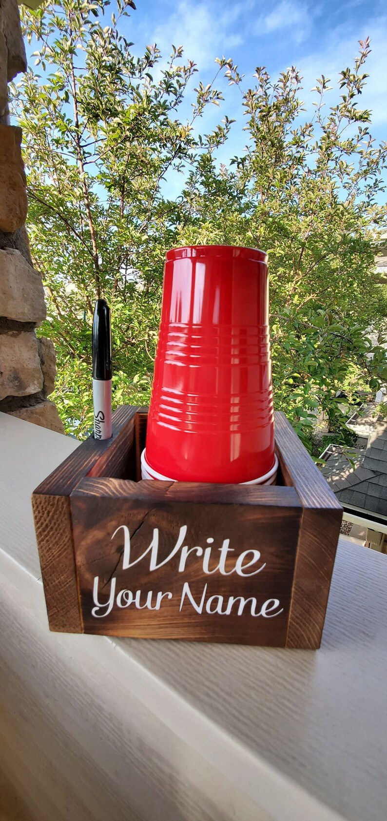 Wood Solo Cup Holder with Sharpie Mark Your Cup & Drink Up Etsy
