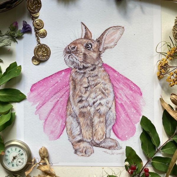 Fairy Bunny Print, Fairy Art, Bunny Gifts, Cute Home Decor, Fairy Garden, Rabbit Art, Fairy Wall Art, Cute Animal Art, Art Prints, Bunny Art