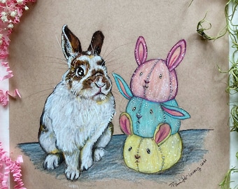 Original Bunny Art, Woodland Nursery Decor, Gifts for Easter, Baby Shower Gifts, Cute Animal Art, Kids Bedroom Wall Art, Funny Pet Gifts