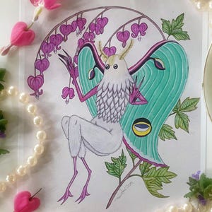 Luna Mothman Painting, Art Prints , Mothman Cryptid, Cryptozoology Art, Cryptid Home Decor, Cottagecore Art, Mothman Wall Art, Luna Moth Art