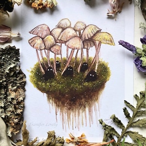 Mushroom Spirits, Art Prints, Watercolor Painting, Mushroom Art, Witch Art, Whimsical Woodland Art, Nature Forest,  Garden Witch Art