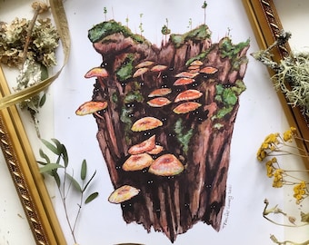 Mushroom Spirits, Art Prints, Watercolor Painting, Mushroom Art, Witch Art, Whimsical Woodland Art, Nature Forest,  Garden Witch Art