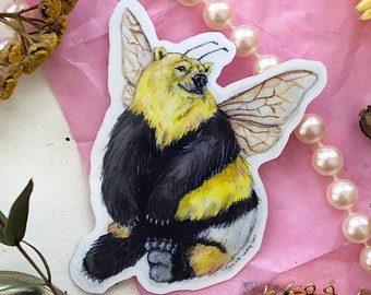 Bumble Bear Stickers, Die Cut Sticker, Vinyl Decal, Bumper Sticker, Cottagecore Sticker, Fairy Sticker, Bee Gifts, Bumblebees, Fairy Art