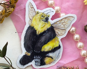 Bumble Bear Stickers, Die Cut Sticker, Vinyl Decal, Bumper Sticker, Cottagecore Sticker, Fairy Sticker, Bee Gifts, Bumblebees, Fairy Art