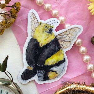 Bumble Bear Stickers, Die Cut Sticker, Vinyl Decal, Bumper Sticker, Cottagecore Sticker, Fairy Sticker, Bee Gifts, Bumblebees, Fairy Art