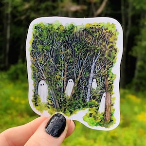 Haunted Forest Vinyl Stickers, Ghost Stickers, Halloween Stickers, Cute Sheet Ghost, Ghost Art, Water Bottle Sticker, Gifts for Goths