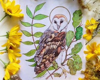 Owl Print, Owl Painting, Barn Owl Art, Bird Watercolor, Owl Wall Art, Art Prints, Wildlife Decor, Nature Art, Witch Art, Woodland Home Decor