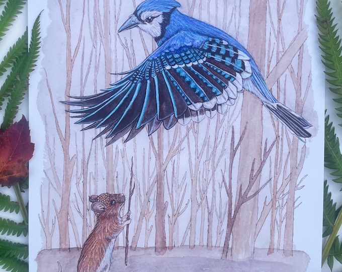 Mouse and Blue Jay Art Prints