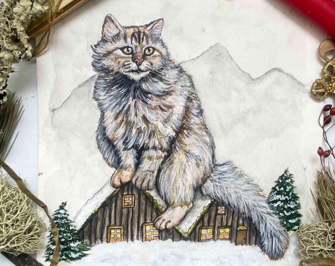Yule Cat Original Painting