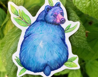 Blueberry Bear Sticker, Bear Art, Blueberry Art, Vinyl Decal, Bumper Sticker, Cottagecore Sticker, Cute Stickers, Fairy Art, Fruit Stickers