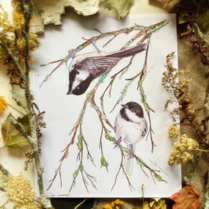 Chickadees Prints, Art Prints, Bird Painting, Nature Art, Bird Watercolor, Chickadee Wall Art, Wildlife Decor, Woodland Nursery, Cute Birds