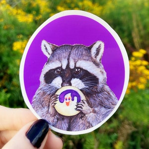 Cookie Raccoon Sticker, Halloween Sticker, Vinyl Decals, Funny Stickers, Ghost Sticker, Halloween Sticker, Raccoon Art, Ghost Art, Cute Art