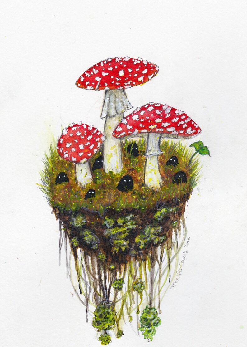Mushroom Spirits Art Prints Watercolor Painting Mushroom Etsy
