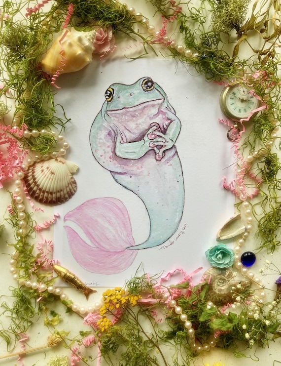 Mermaid Frog, Art Prints, Frog Art, Cute Animal Art, Mermaid Watercolor,  Whimsical Art, Cute Wall Art, Fantasy Decor, Tree Frog 