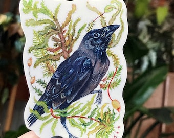 Crow Sticker, Handmade Stickers, Vinyl Decals, Raven Art, Animal Sticker, Gifts for Goths, Stocking Stuffers, Cottagecore Stickers