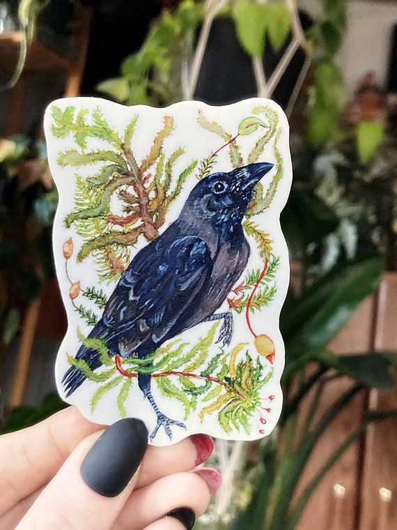 Crow Sticker, Handmade Stickers, Vinyl Decals, Raven Art, Animal Sticker, Gifts for Goths, Stocking Stuffers, Cottagecore Stickers