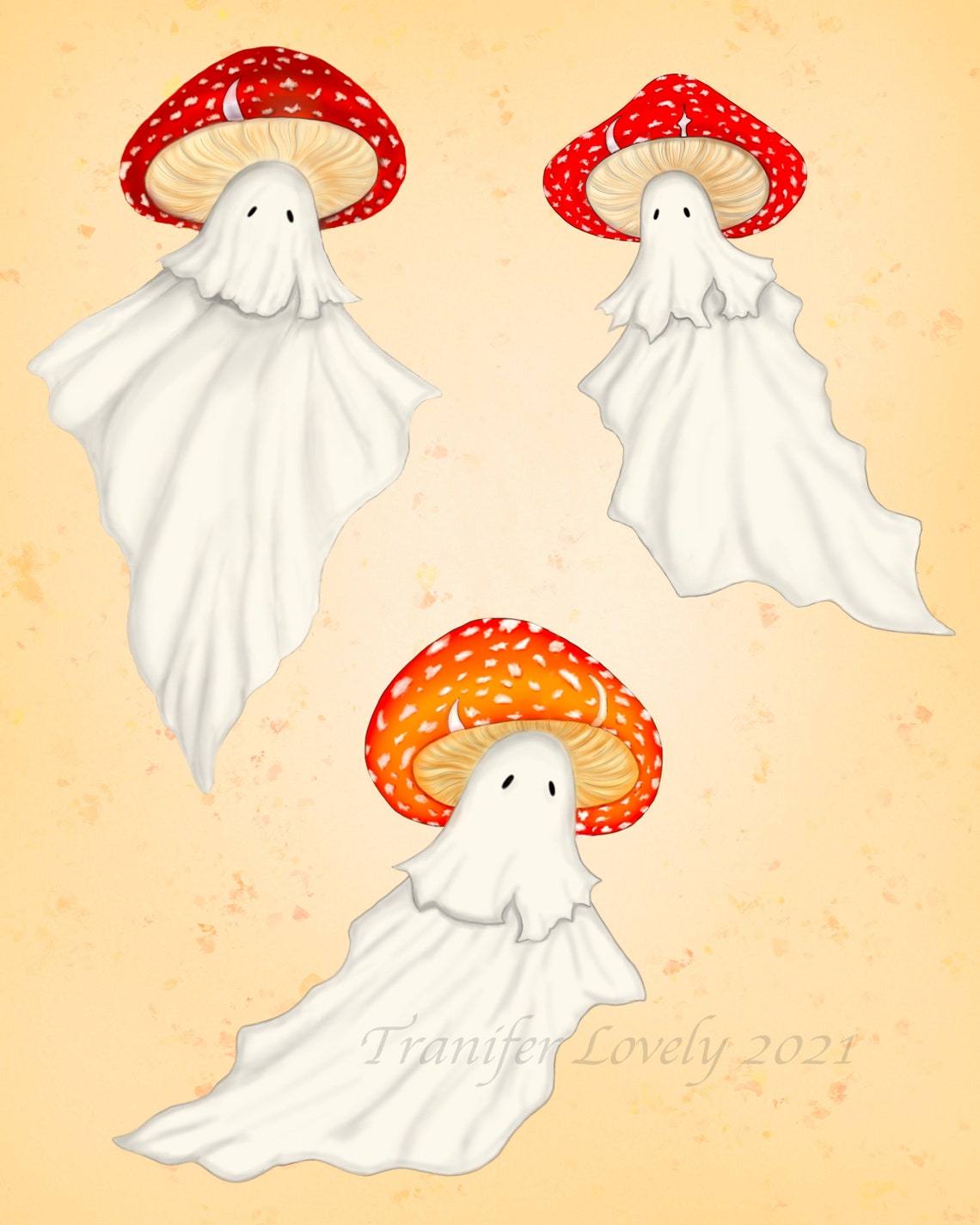 Mushroom Ghosts Art Prints Cottagecore Art Mushroom Art Etsy