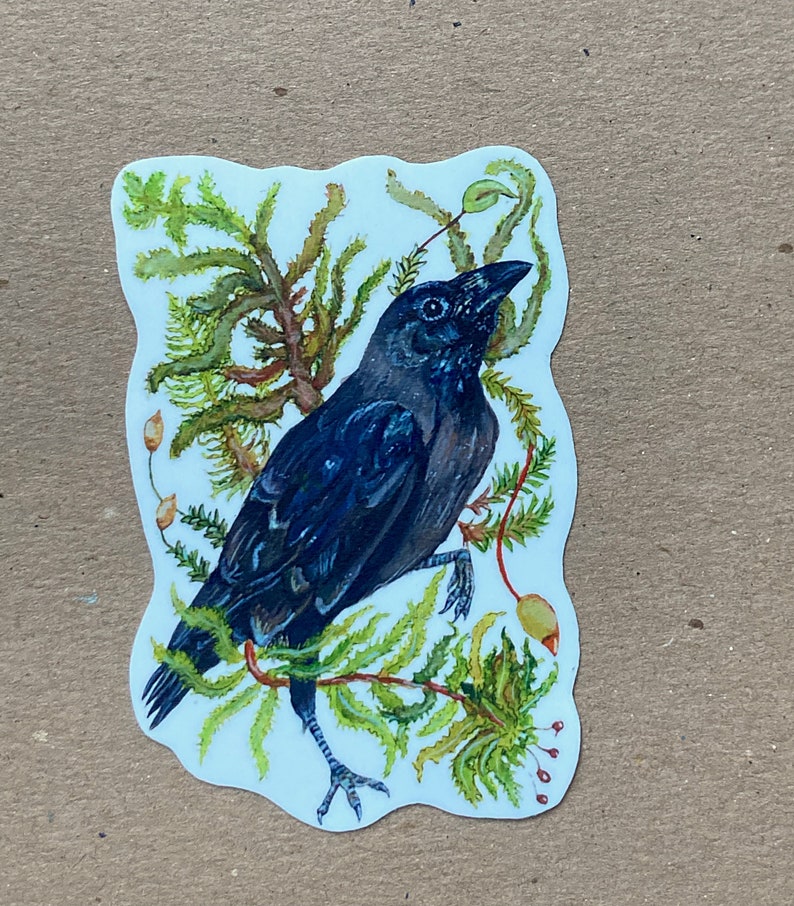 Crow Sticker, Handmade Stickers, Vinyl Decals, Raven Art, Animal Sticker, Gifts for Goths, Stocking Stuffers, Cottagecore Stickers image 3