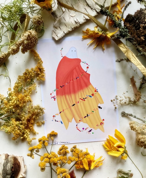 Candy Corn Ghost, Art Prints, Halloween Art, Halloween Decor, Ghost Art, Halloween Nursery, Halloween Candy, Cute Illustration, Sheet Ghost
