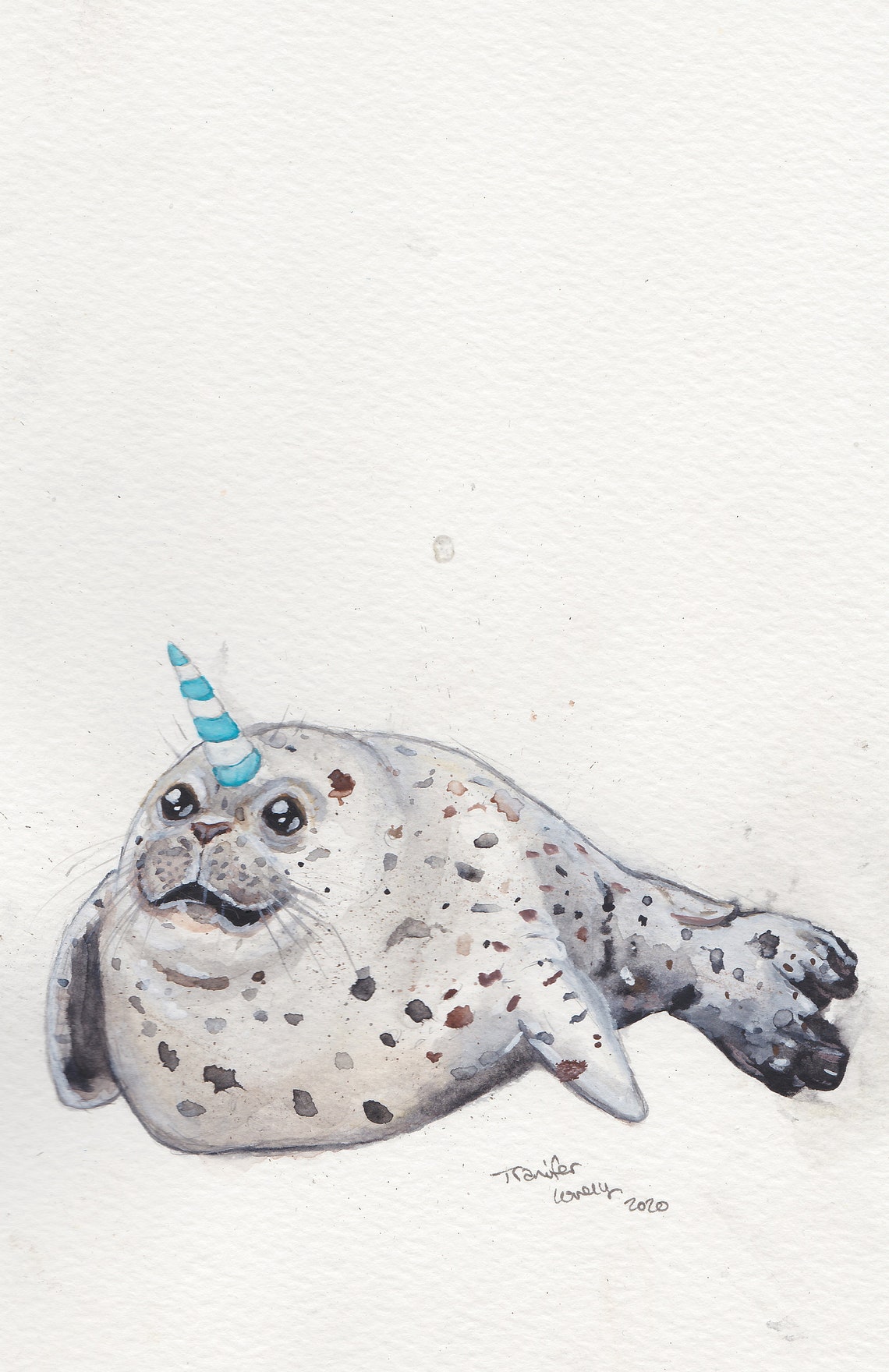 Unicorn Seal Print Fun Fantasy Animal Art Watercolor Etsy