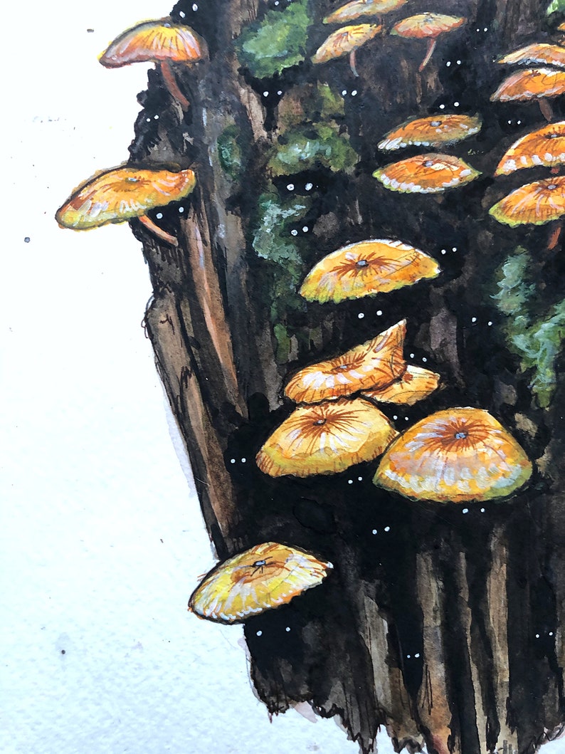 Cottagecore Art Forest Art Mushrooms Witch Art Fairy Garden Original Watercolor Mushroom Tree Spirits Whimsical Woodland Nature Art