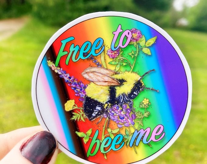 Free to Bee Me Stickers, Bee Art, Pride Flag, LGBT Pride Stickers