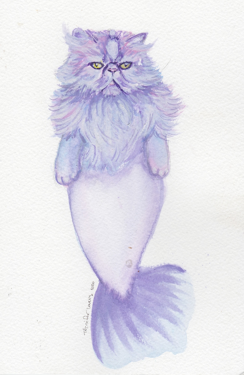 Whimsical Art Mermaid Watercolor Mermaid Cat Print Cute Cat Art Art Print Cat Wall Art Cat Watercolor Cat Art Cute Wall Art,
