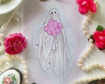 Cotton Candy Ghost, Art Prints, Candy Art, Cute Sheet Ghost, Watercolor Painting, Pastel Wall Art, Kitchen Wall Decor, Halloween Candy Art