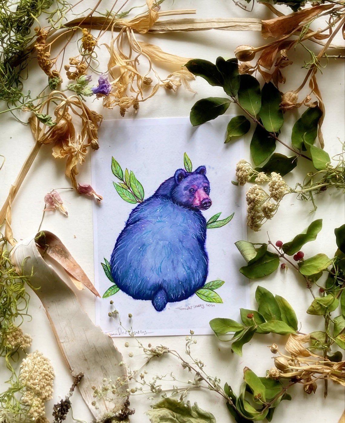 Blueberry Bear Prints Art Print Watercolor Painting Bear Etsy