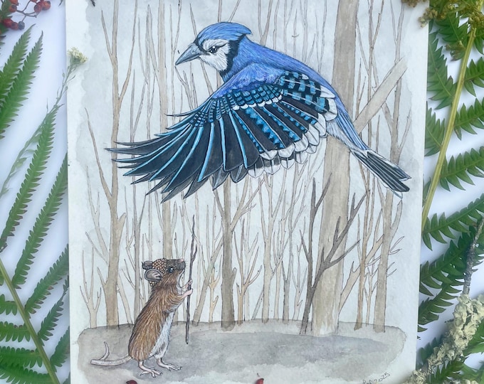 Mouse and Blue Jay Original Painting