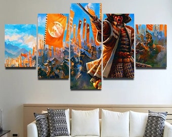 Japan samurai leger canvas muurkunst ingelijst/mythische oorlog decor Japanse poster print/5 panelen cadeau idee aangepast canvas magie