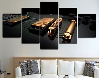 Les Paul Guitar Art Canvas Poster Framed, Guitar Wall Art Print, 5 Panel Home Decor