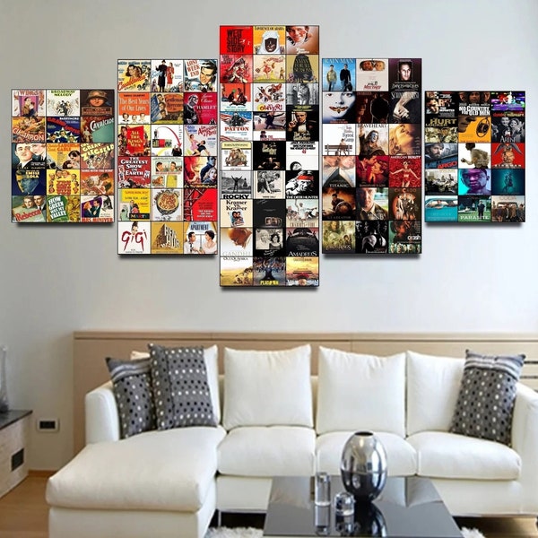 Movie Oscar Winners Canvas Wall Art / Academy Awards Movie Posters Framed / Movie Collage Wall Art Decor / 5 Panel Art Custom Canvas Magic