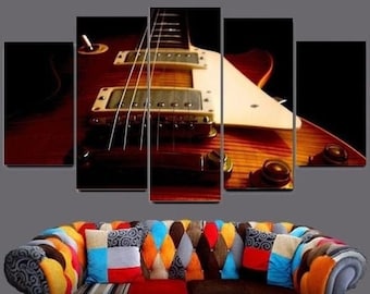 Les Paul Canvas Guitar Wall Art Framed / Gibson Print Guitar Poster 5 Piece