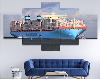 Containerschiff Leinwand Eingerahmt /Container Ship Wandkunst Gemälde / Frachtschiffe Poster Eingerahmt / Geschenkidee 5 Stück / By Custom Canvas Magic