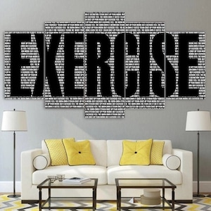 Exercise Canvas Framed / Workout Gym Home Decor / Motivational Quote Wall Art Painting / Fitness Inspiration Poster / Gift Idea 5 Panel