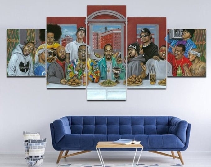 Hip Hop Wall Art Framed / Rap Decor Hip Hop Last Supper Canvas / Gift Idea 5 Piece / Hip Hop Painting Poster HD / By Custom Canvas Magic