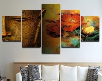 Buddah Canvas Wall Art Framed / Zen Decor HD Print  / Meditation Poster Gift Idea 5 Piece / By Custom Canvas Magic