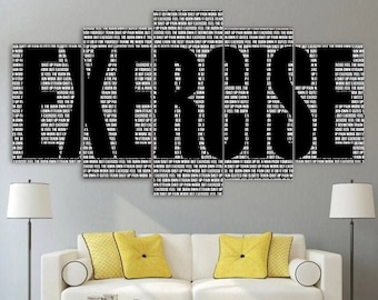 Exercise Canvas Framed / Workout Gym Home Decor / Motivational Quote Wall Art Painting / Fitness Inspiration Poster / Gift Idea 5 Panel