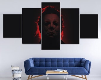 Michael Myers Wandkunst, Halloween Horror Leinwand mit Rahmen, klassisches Dekor