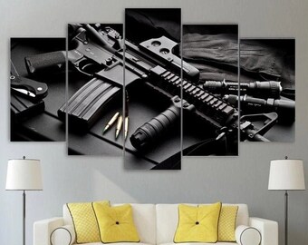Weapons Ammo AR 15 Canvas Guns Wall Art Framed Tactical Decor Framed Gift Idea 5 Piece Military Man Cave Poster