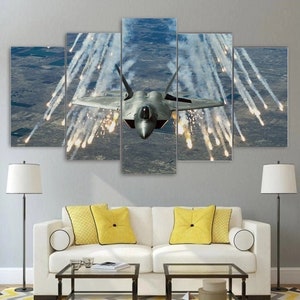 F22 Raptor Canvas Wall Art Framed / Jet Fighter Poster 5 Piece / F22 Poster And Prints Home Decor / By Custom Canvas Magic