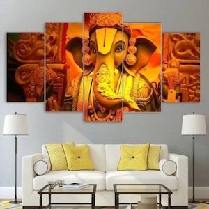 5-piece Ganesha multi-panel canvas art. Ganesha 5 Piece Canvas - Etsy