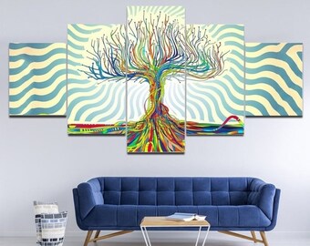 Psychedelic Art Canvas Framed, Trippy Art Canvas, Trippy Tree Wall Art Poster, 5 Piece Home Decor.